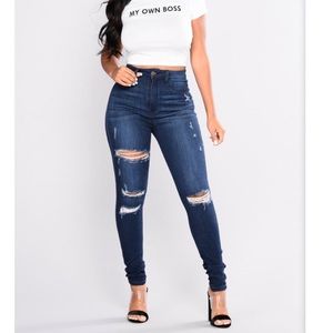 Fashion Nova dark wash skinny ripped jeans